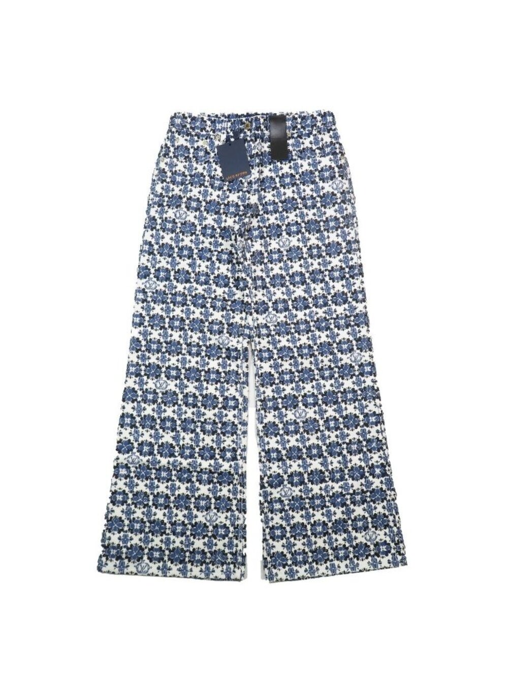 Louis Vuitton Monogram Floral Print Wide Denim Pants Zip Fly Blue 38 Jeans